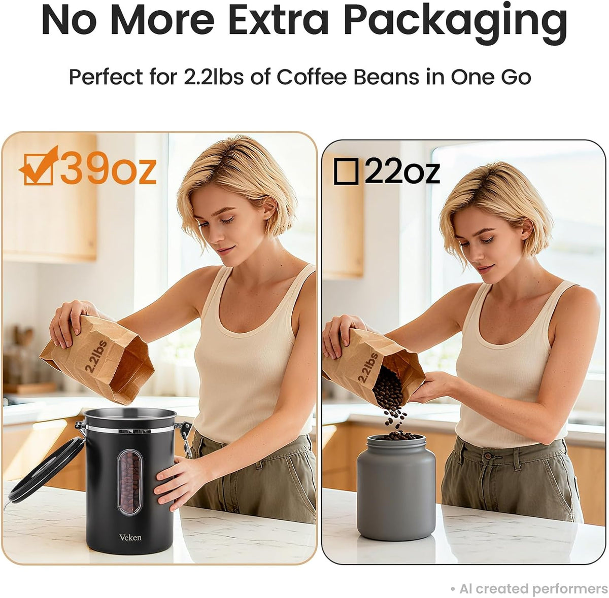 Veken Airtight Coffee Canister with Window 22oz – Black