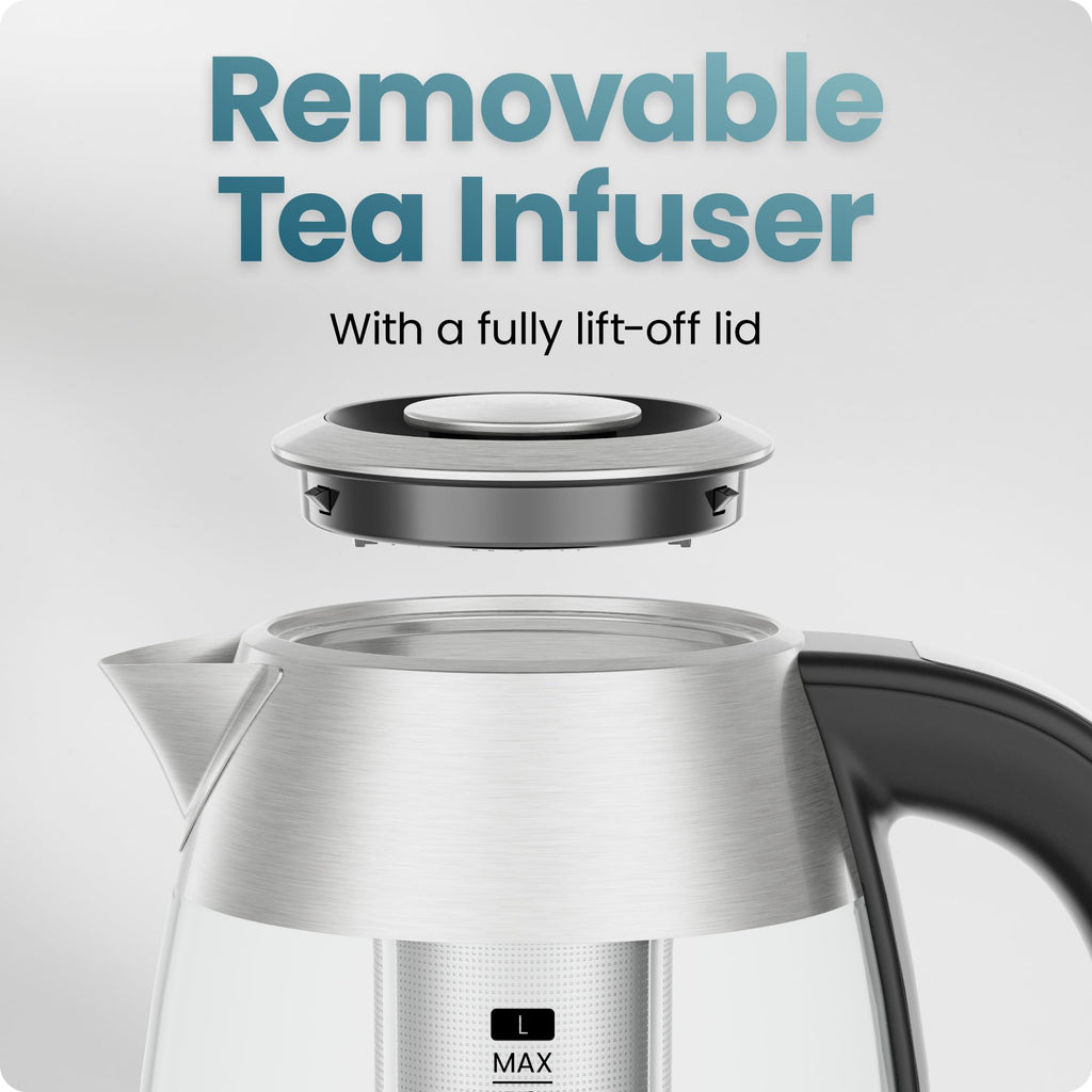 Chefman 1.2L Glass Electric Tea Kettle with Infuser