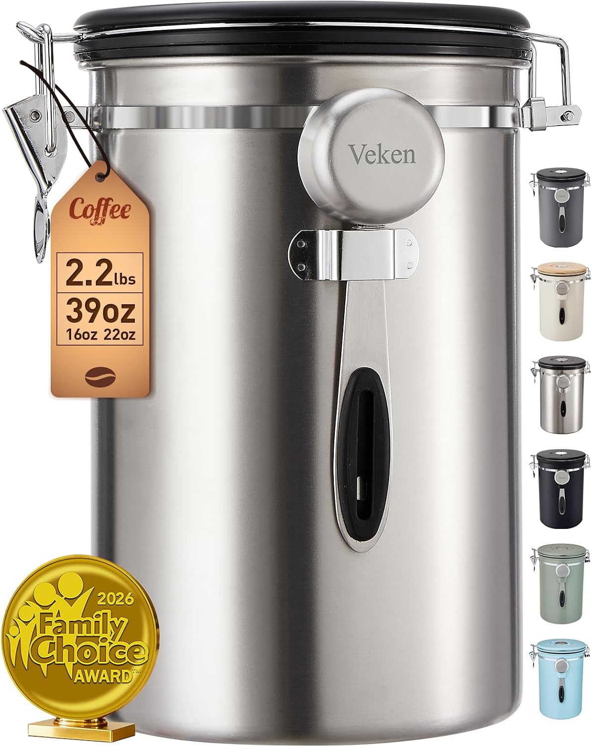 Veken Airtight Coffee Canister 39oz – Gray