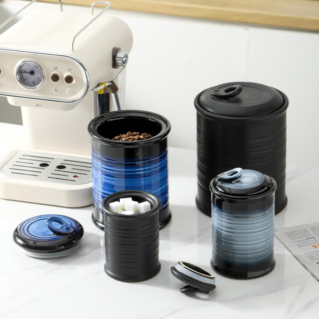 Nihow Blue Ceramic Canister Set of 4 – Airtight Lids, 13/22/47/74 oz, Dishwasher Safe