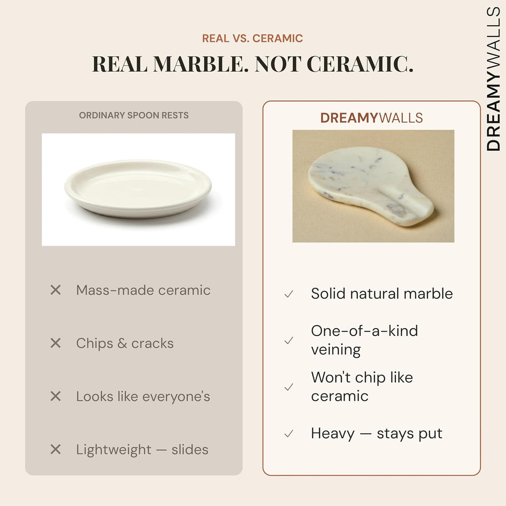 Marble Spoon Rest – 7" x 5" Oval, Heat-Resistant, Non-Slip, Handcrafted in India