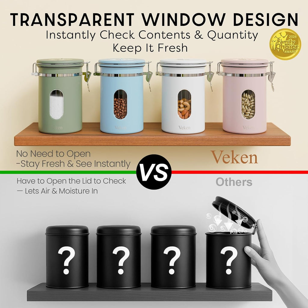 Veken Airtight Coffee Canister with Window 22oz – Black