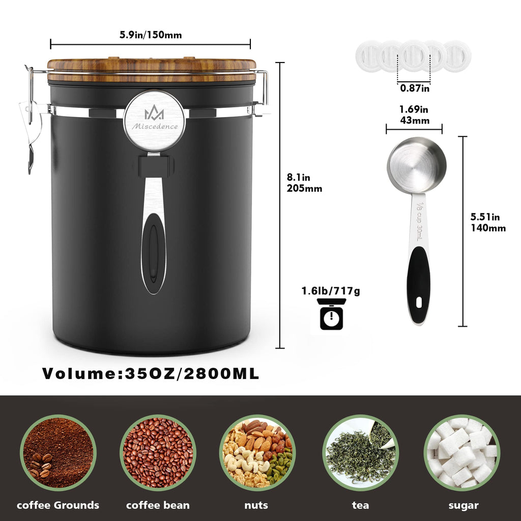 38 oz Stainless Steel Coffee Canister with Date Tracker & CO2 Valve – Mint Green, Airtight