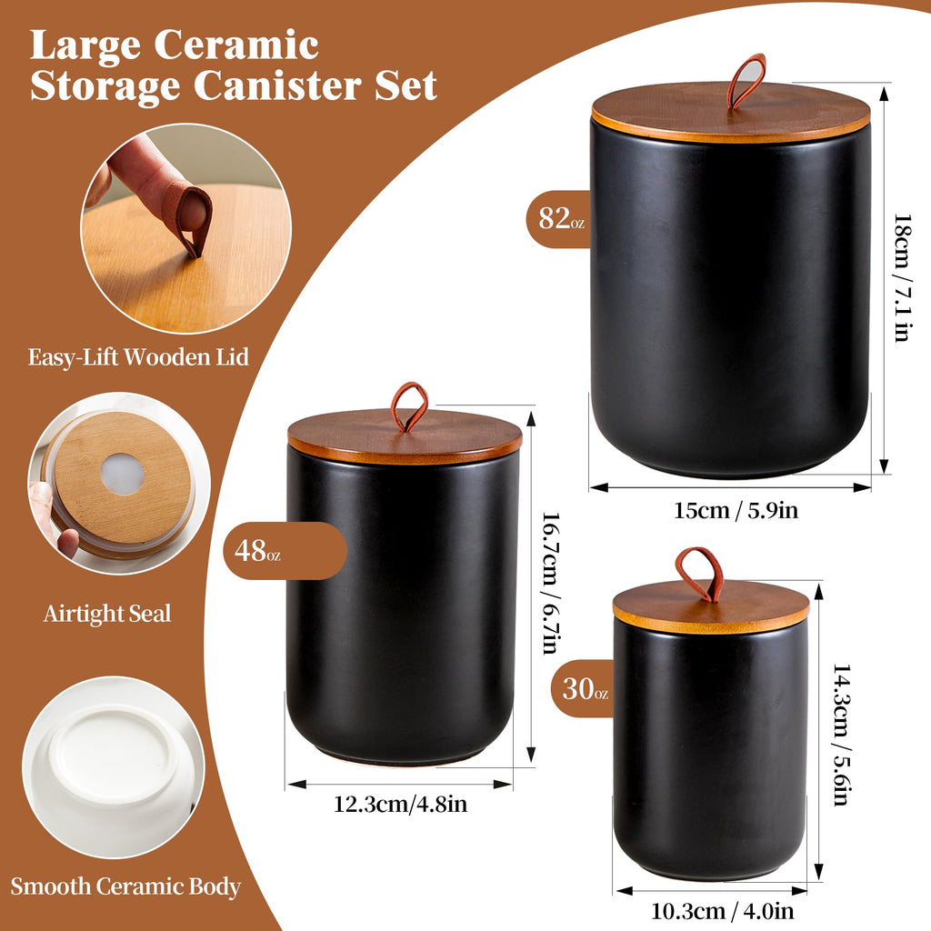 Mowtanco White Embossed Ceramic Canister Set of 3 – Airtight Bamboo Lids, 12/30/48 oz