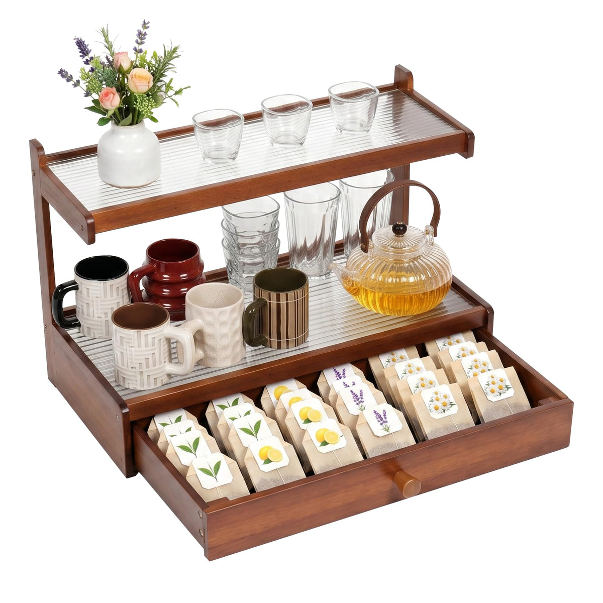 Tea Bag Organizer with 6 Compartments – Extra Large