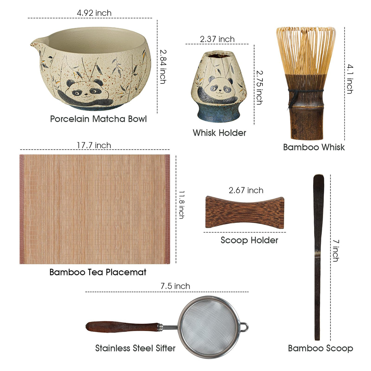 7-Piece Matcha Set – Floral Bowl & Purple Bamboo Whisk
