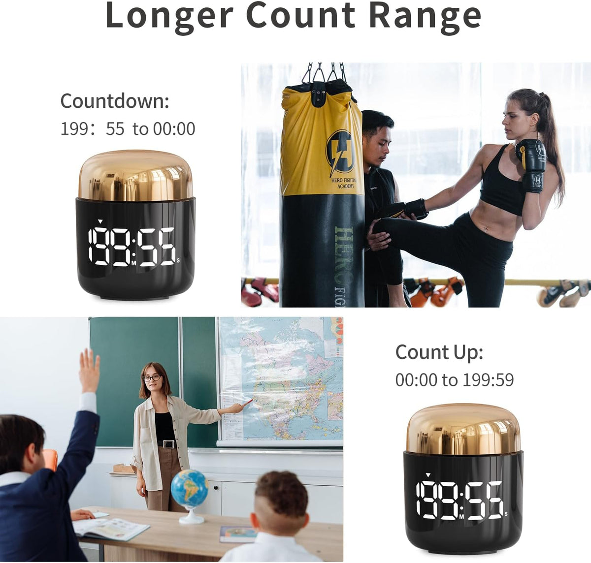 LED Countdown & Count-Up Kitchen Timer – Gold