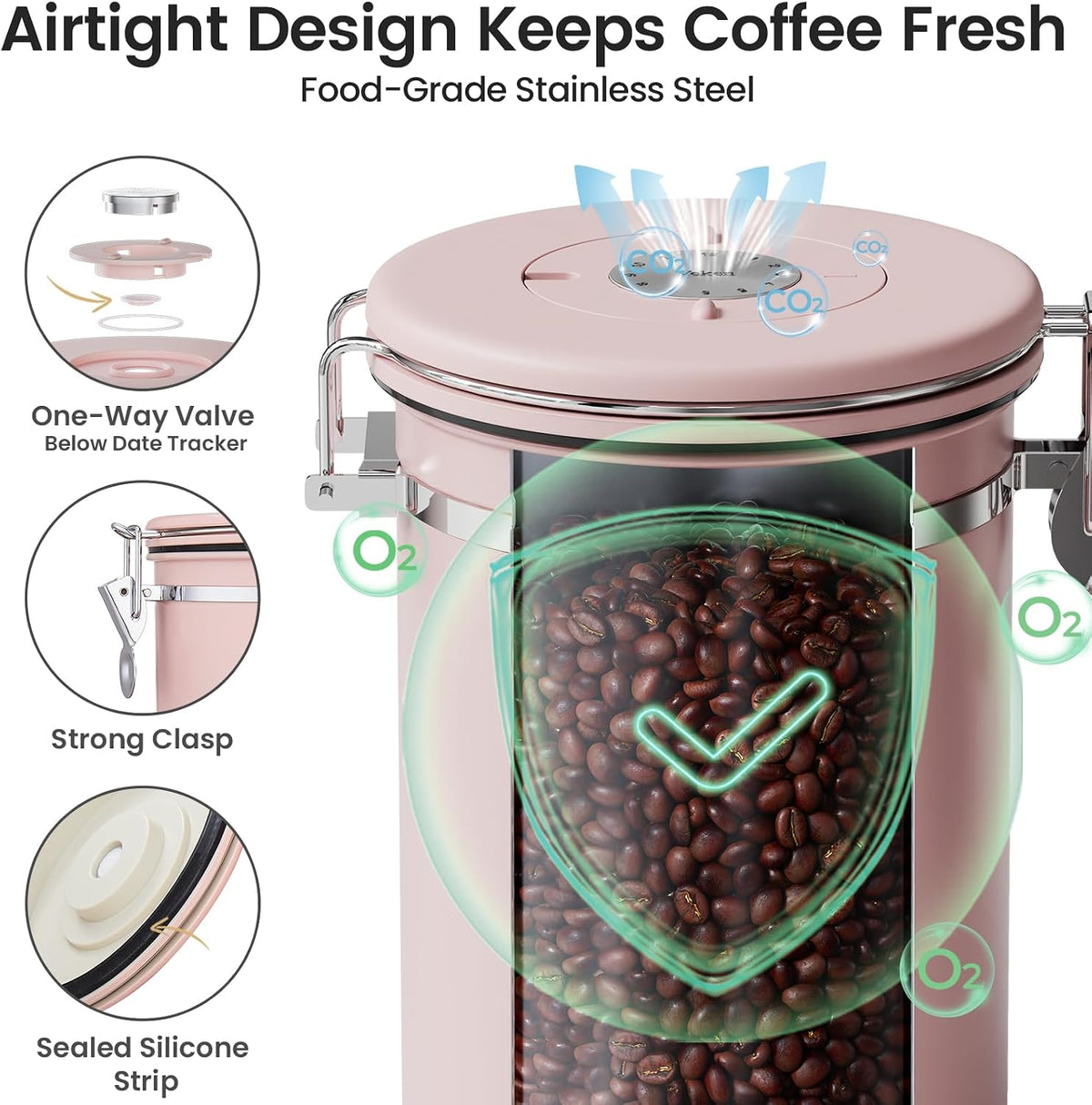 Veken Airtight Coffee Canister with Window 22oz – Black