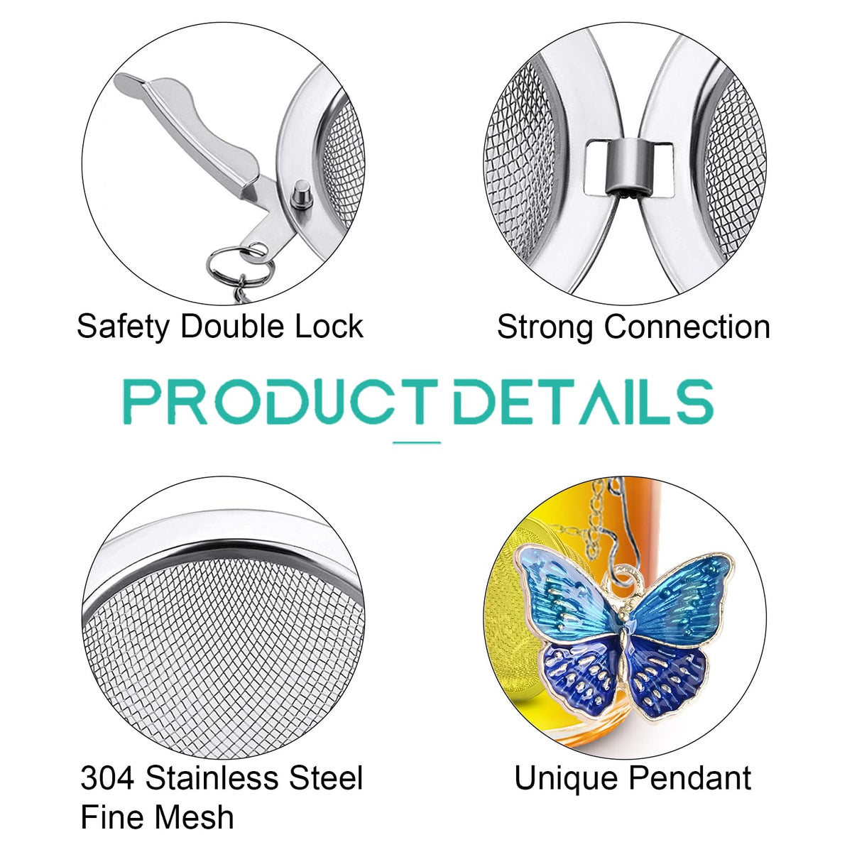 Tea Ball Infuser Set of 2 with Dragonfly & Butterfly Charms – Stainless Steel, Loose Leaf