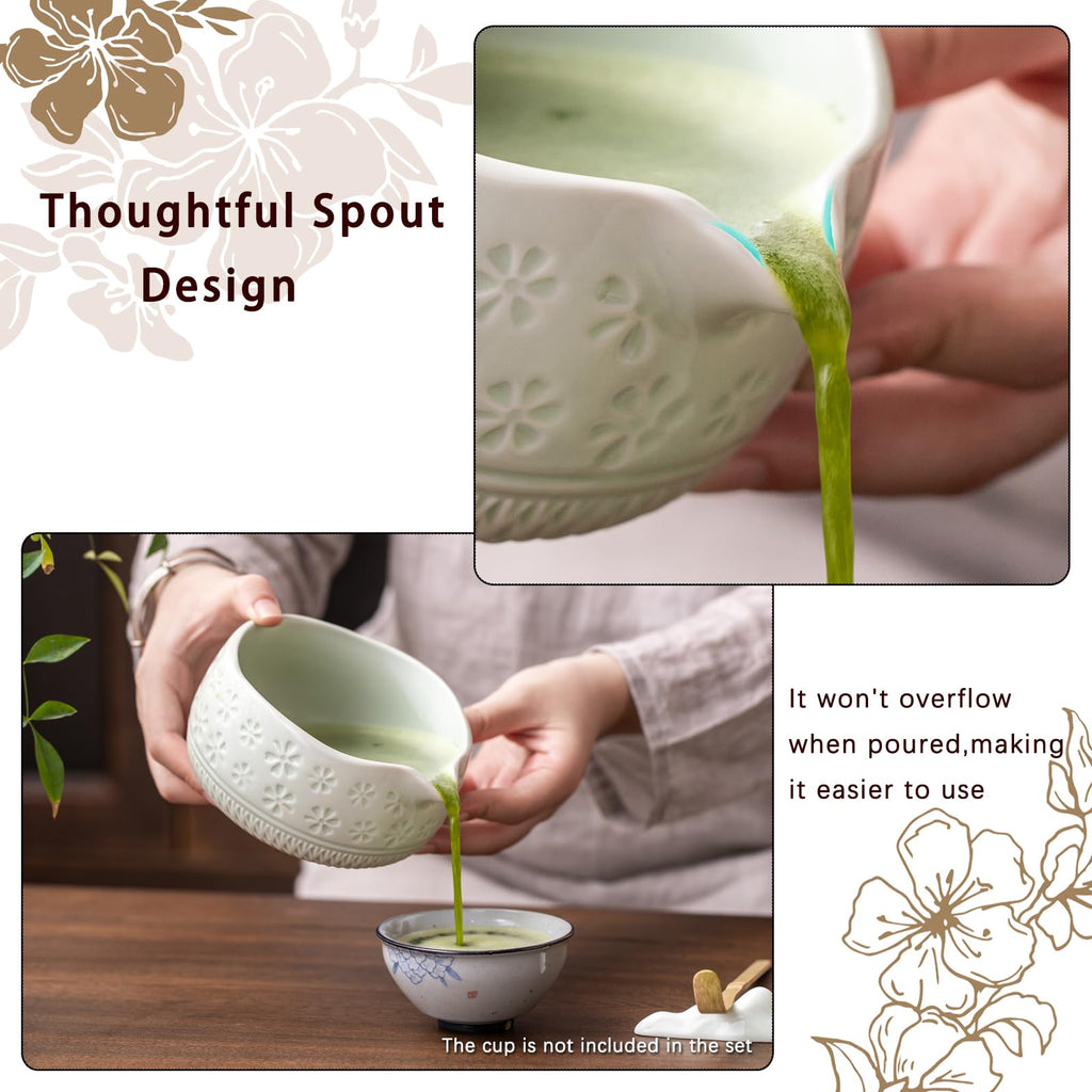 Buucup 7-Piece Green Ceramic Matcha Set – Bowl, Bamboo Whisk, Scoop, Holder, Rest, Sifter & Tea Towel