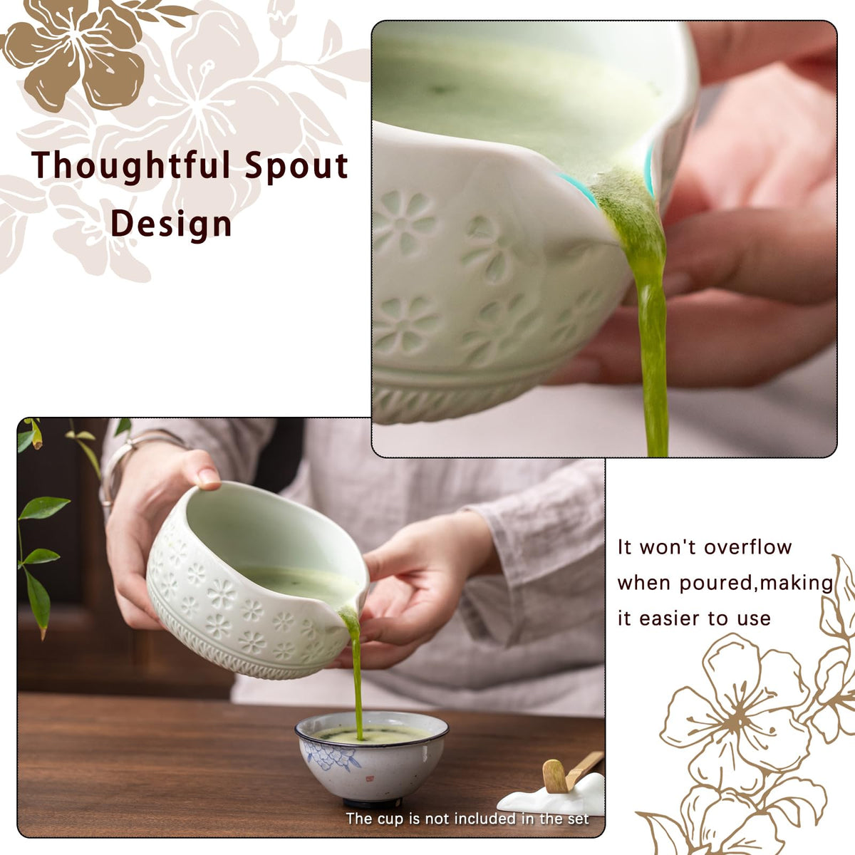 Buucup 7-Piece Green Ceramic Matcha Set – Bowl, Bamboo Whisk, Scoop, Holder, Rest, Sifter & Tea Towel