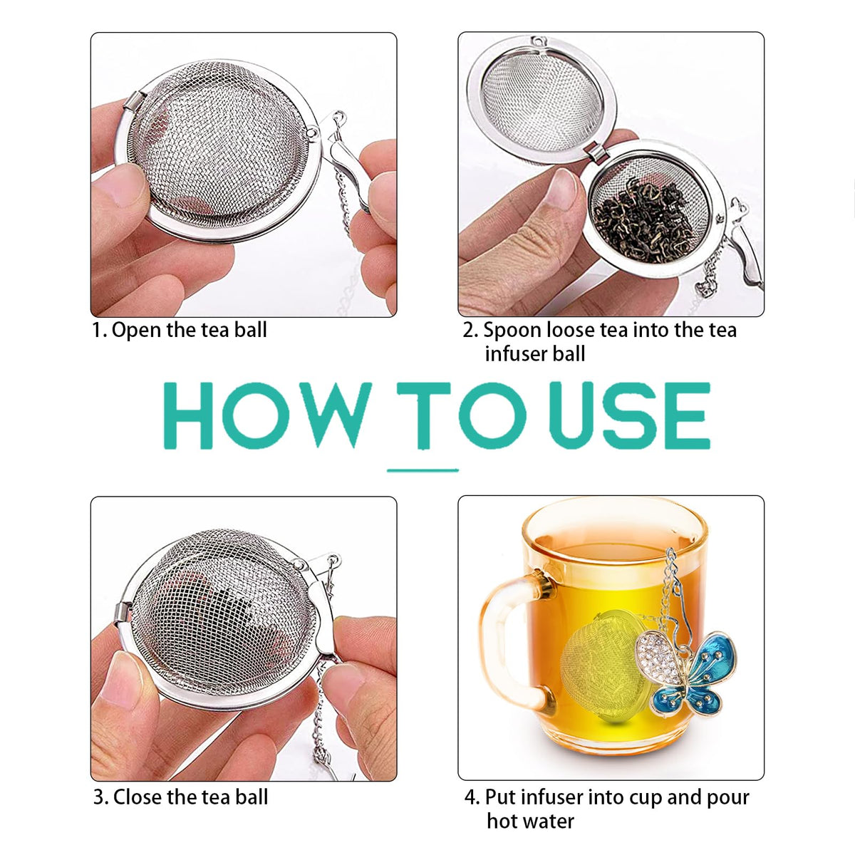 Tea Ball Infuser Set of 2 with Dragonfly & Butterfly Charms – Stainless Steel, Loose Leaf