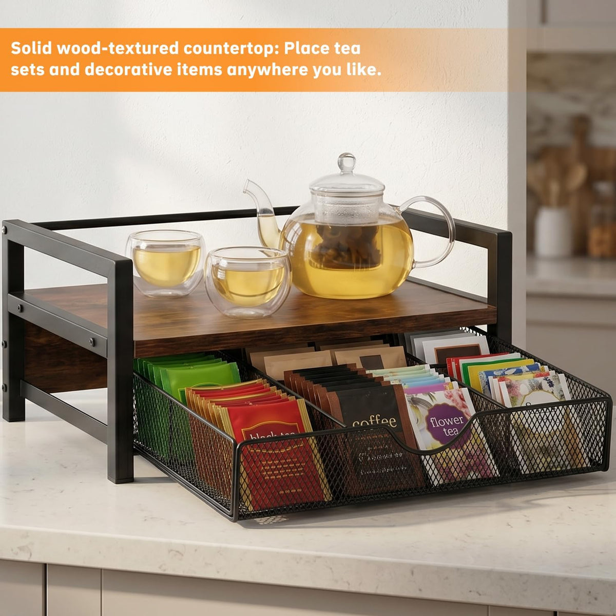 Tea Bag Organizer with 6 Compartments – Extra Large