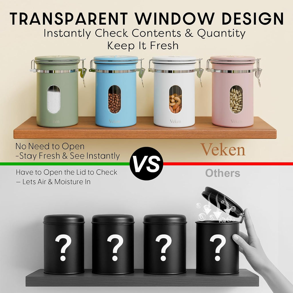 Veken Airtight Coffee Canister with Window 22oz – Black