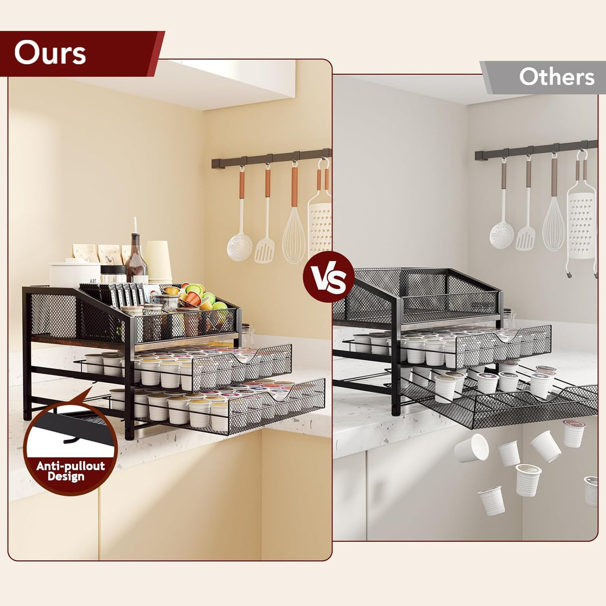 Homsorout Coffee Bar Organizer – Metal & Wood, Black and Brown