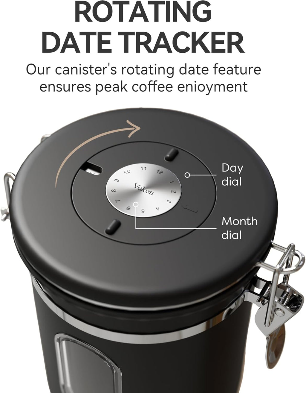 Veken Airtight Coffee Canister with Window 22oz – Black