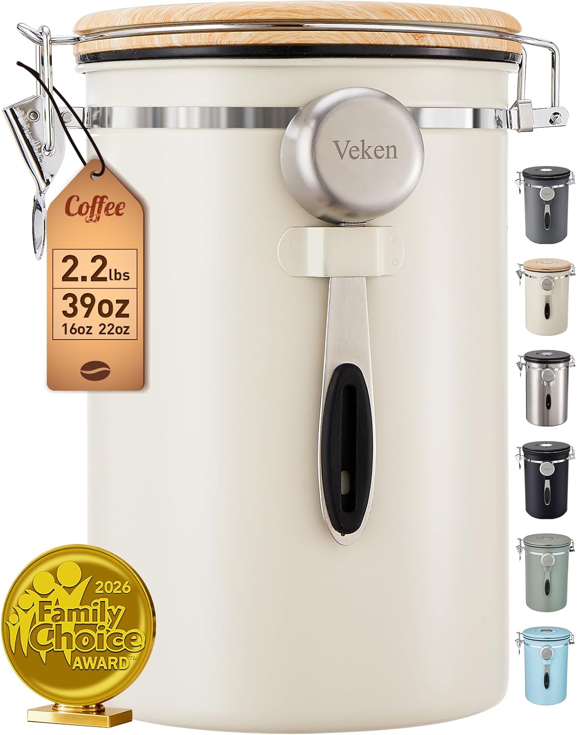 Veken Airtight Coffee Canister 39oz – Gray