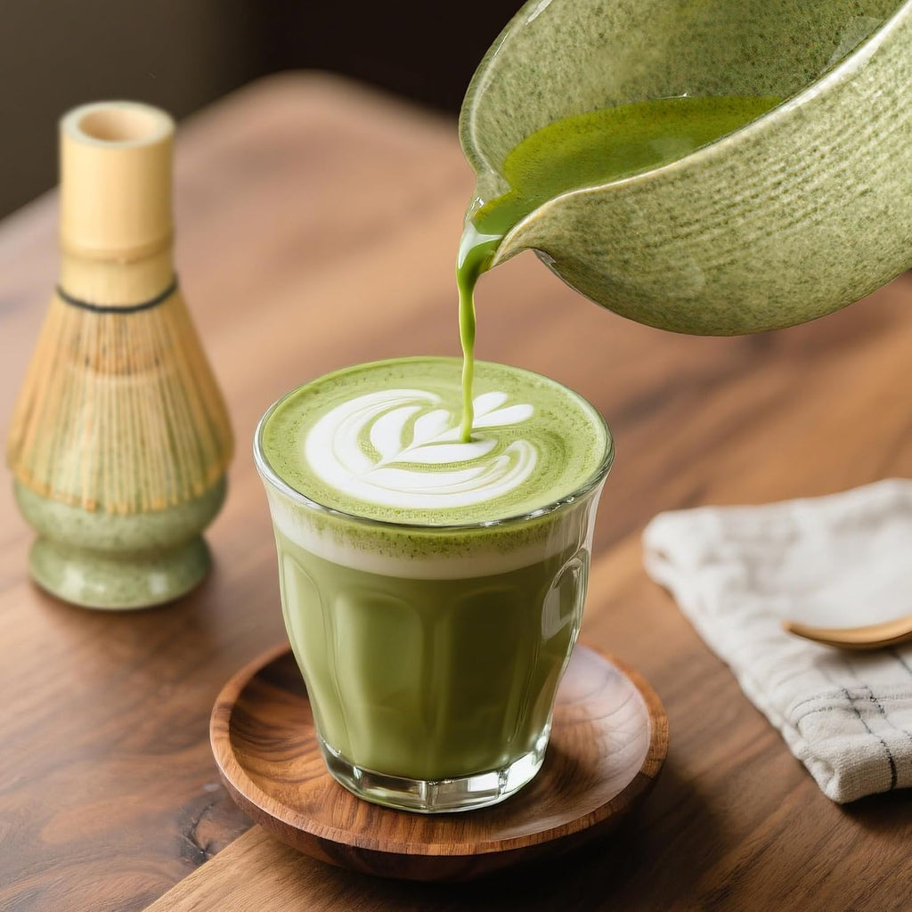 5-Piece Ceramic Matcha Set – Mottled Green Chawan, Handcrafted Bamboo Chasen, Scoop & Holder