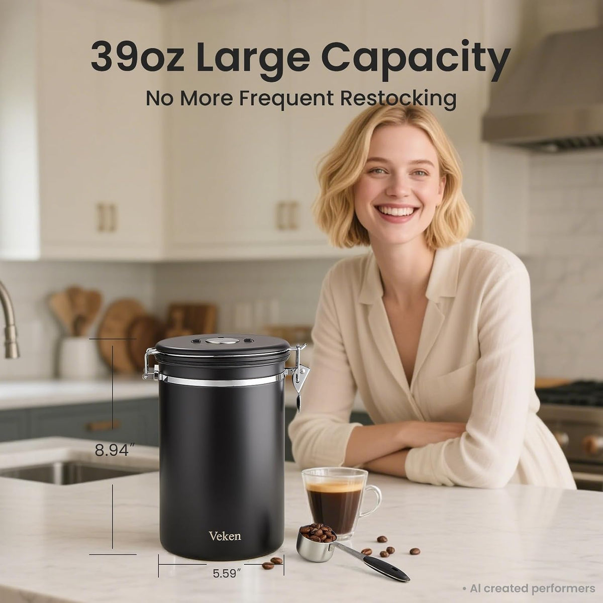 Veken Airtight Coffee Canister 39oz – Gray