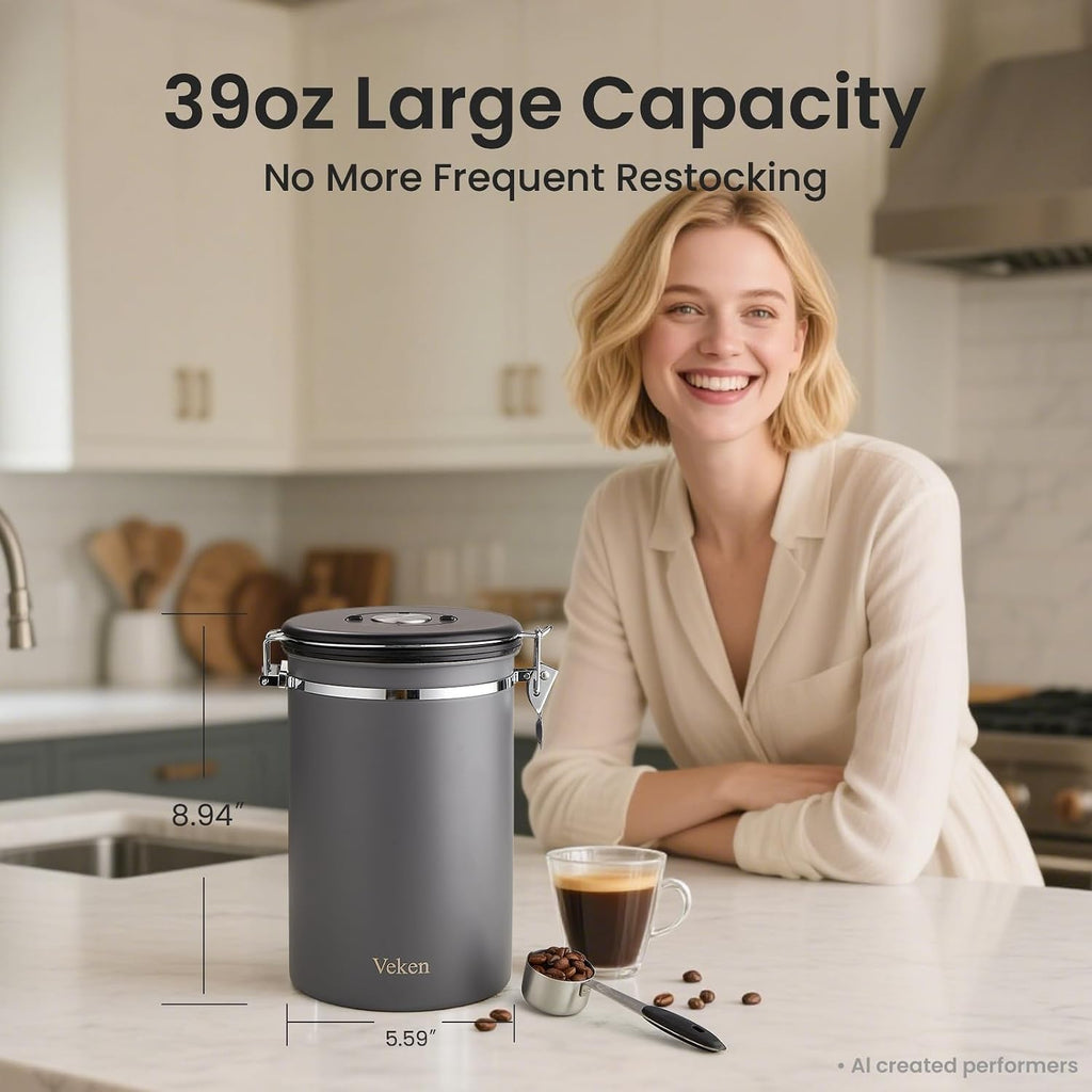 Veken Airtight Coffee Canister 39oz – Gray