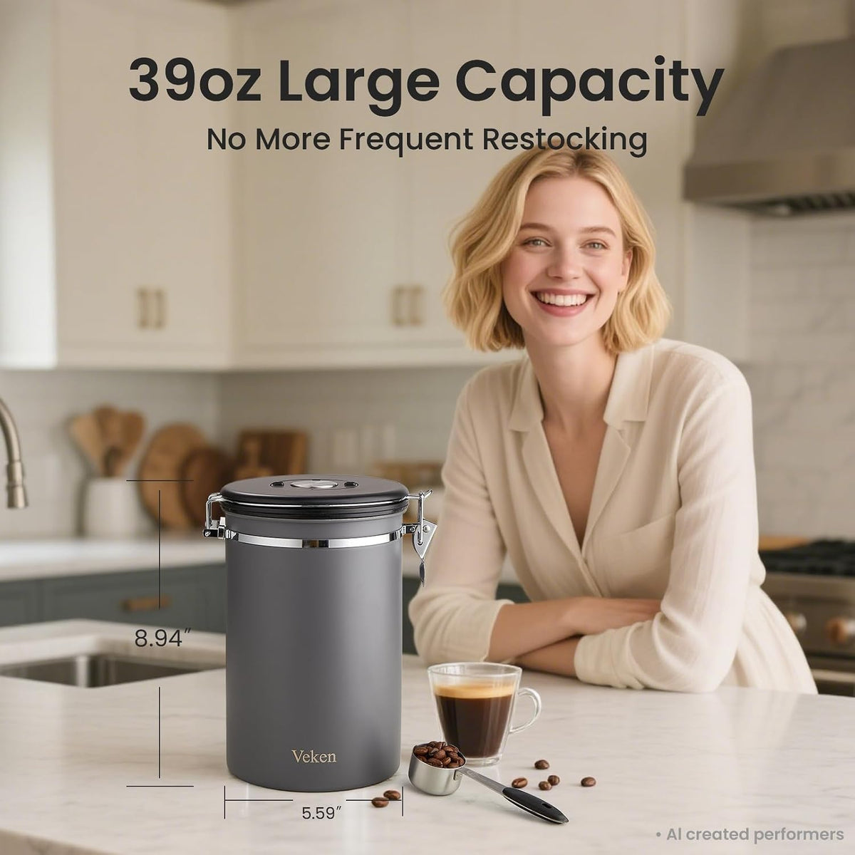 Veken Airtight Coffee Canister 39oz – Gray
