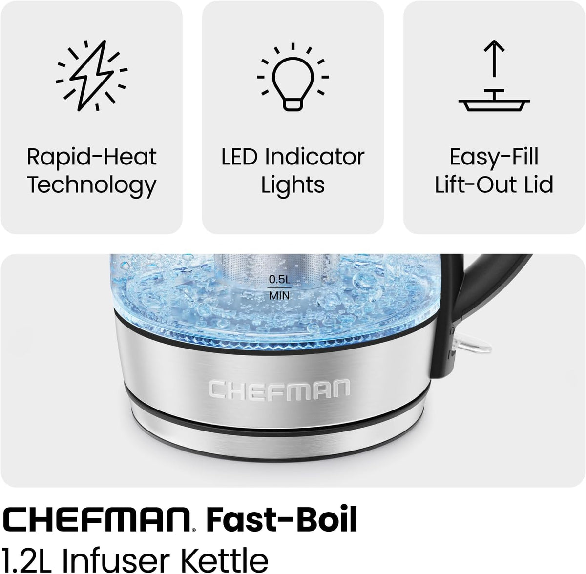 Chefman 1.2L Glass Electric Tea Kettle with Infuser
