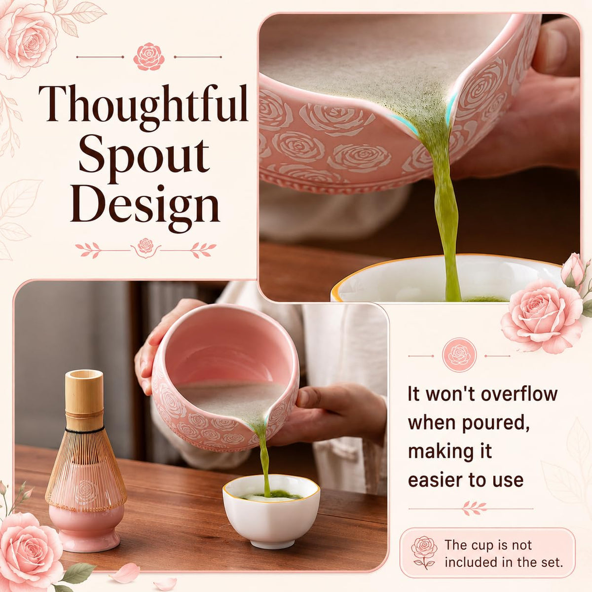 Buucup 7-Piece Green Ceramic Matcha Set – Bowl, Bamboo Whisk, Scoop, Holder, Rest, Sifter & Tea Towel
