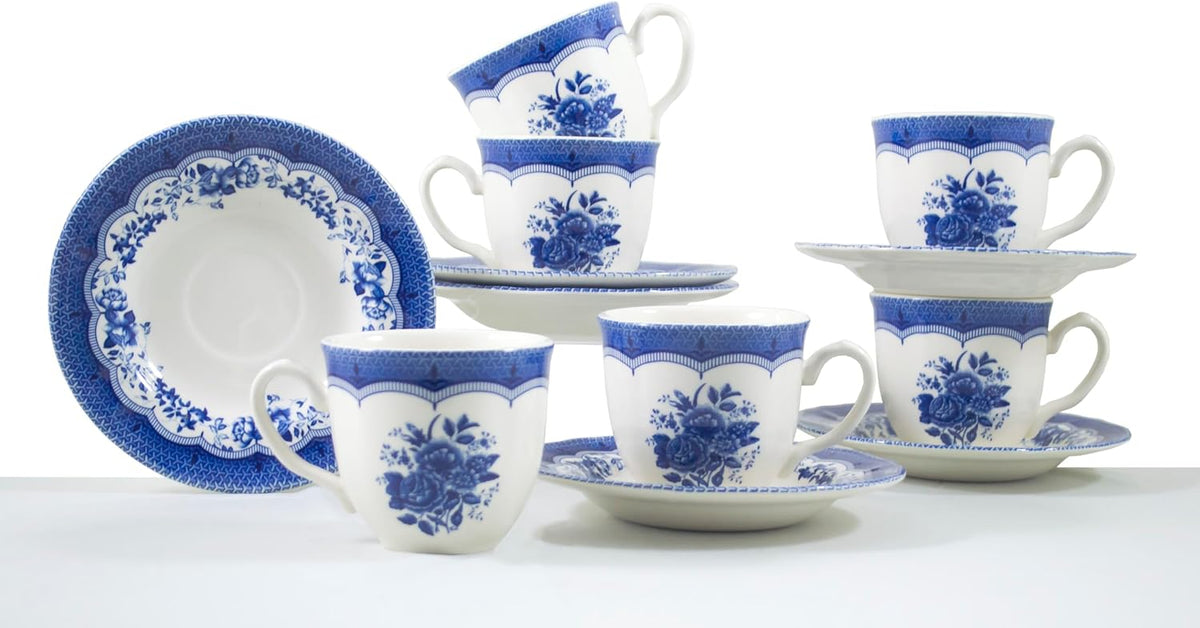 Tudor Royal 12-Piece Porcelain Cup & Saucer Set – Victoria Blue