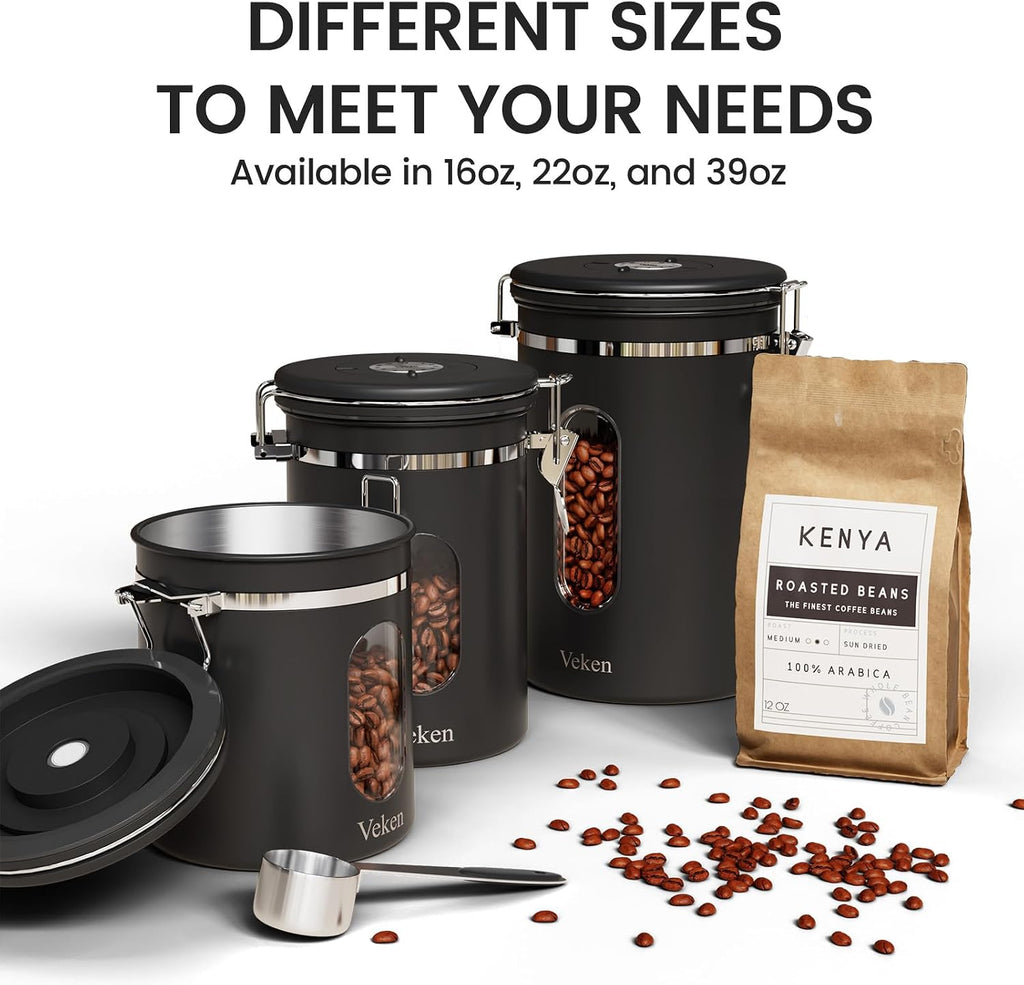 Veken Airtight Coffee Canister with Window 22oz – Black