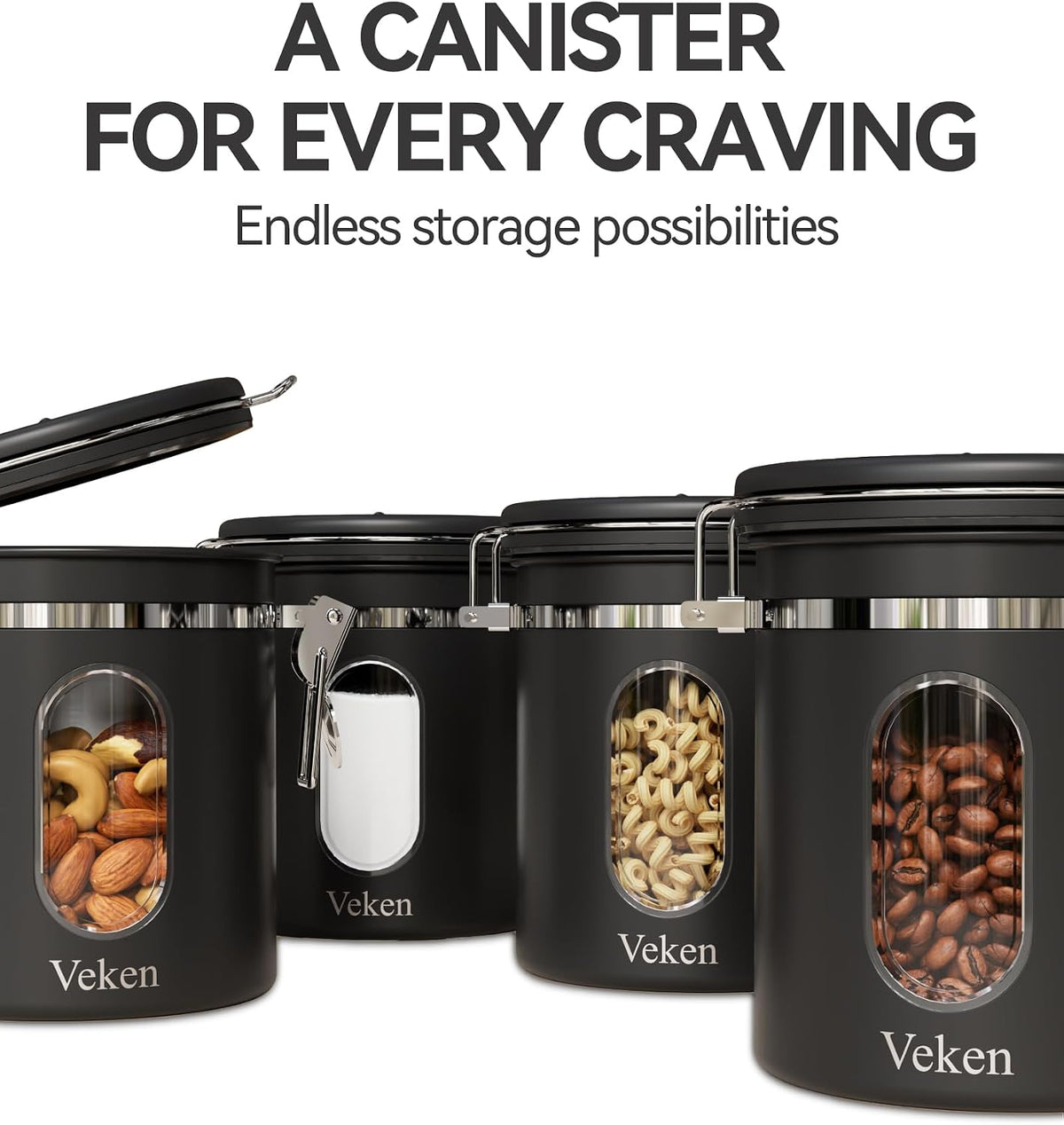 Veken Airtight Coffee Canister with Window 22oz – Black