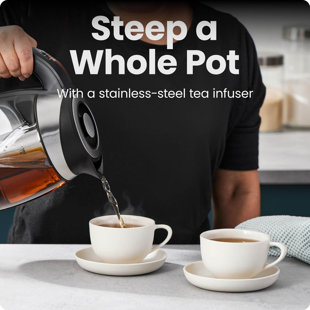 Chefman 1.2L Glass Electric Tea Kettle with Infuser