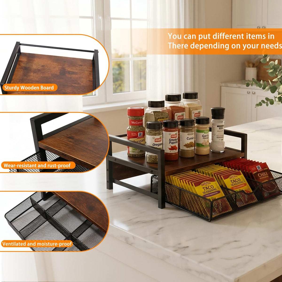 Tea Bag Organizer with 6 Compartments – Extra Large