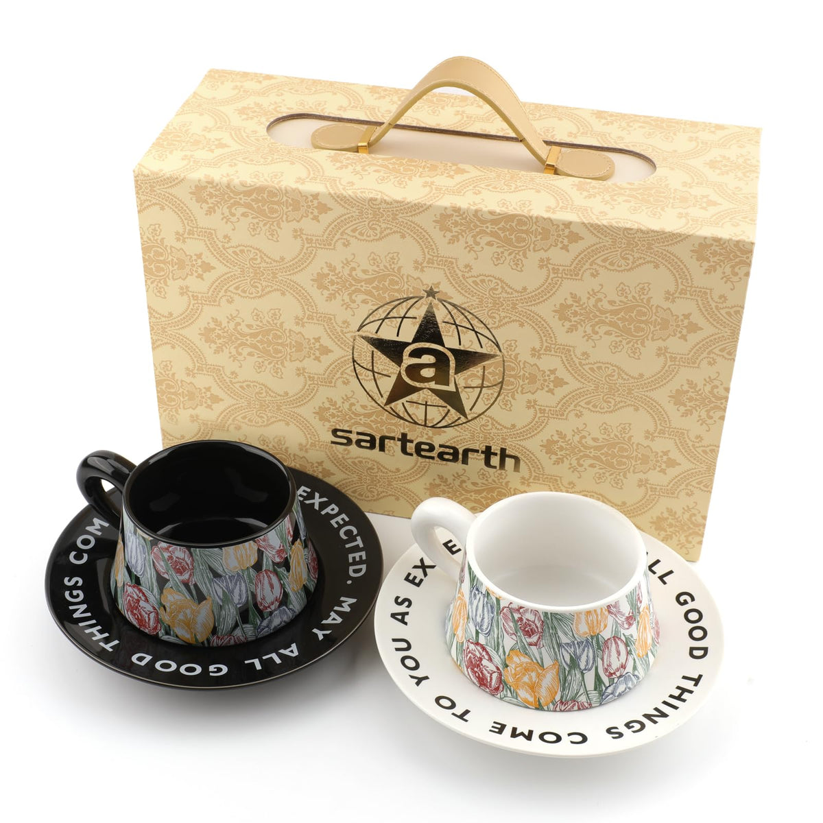 Bone China Floral Tea Cup & Saucer Set with Spoon – 7 oz