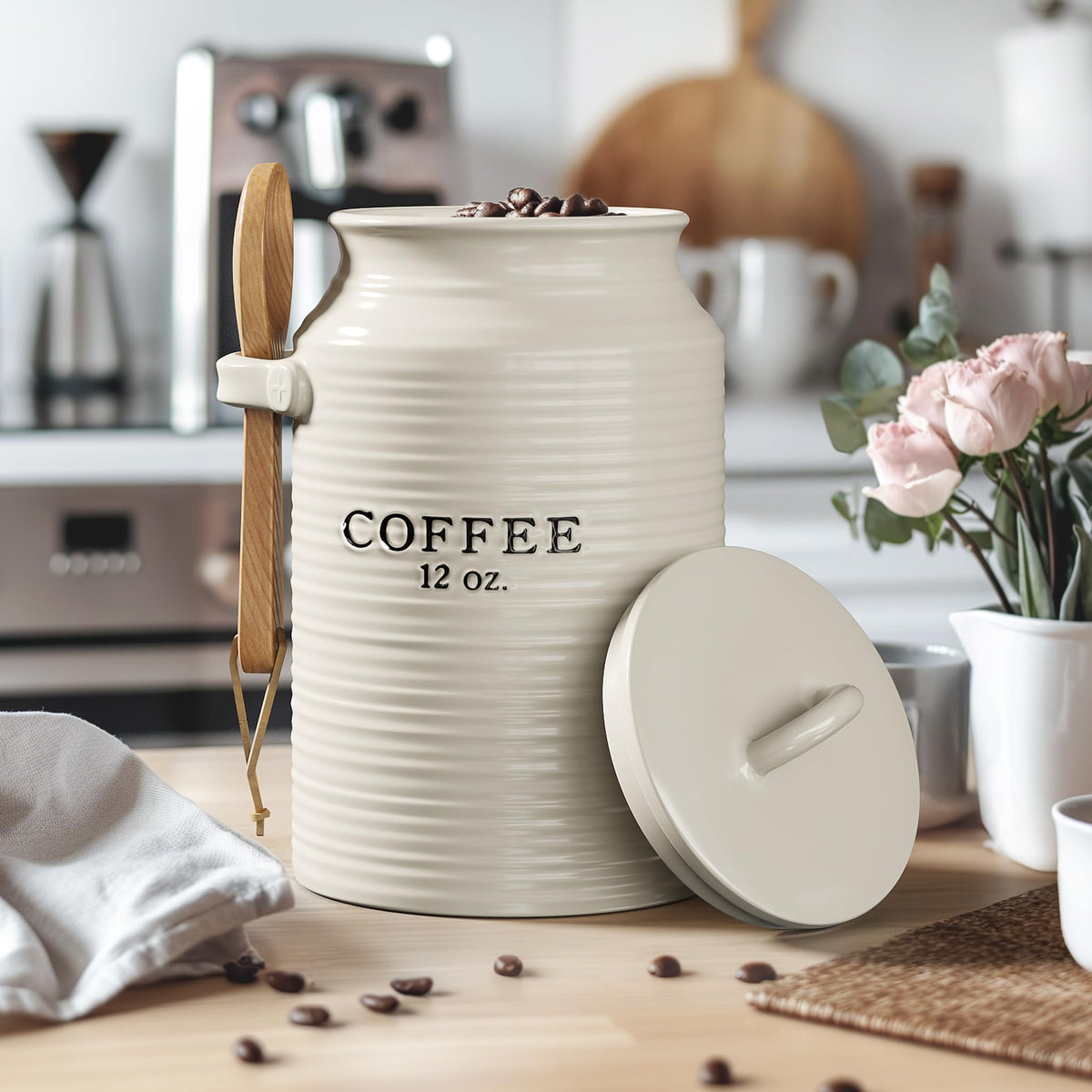 Barnyard Designs Ceramic Kitchen Canister Set of 3 – White Farmhouse, Coffee/Sugar/Tea, Airtight