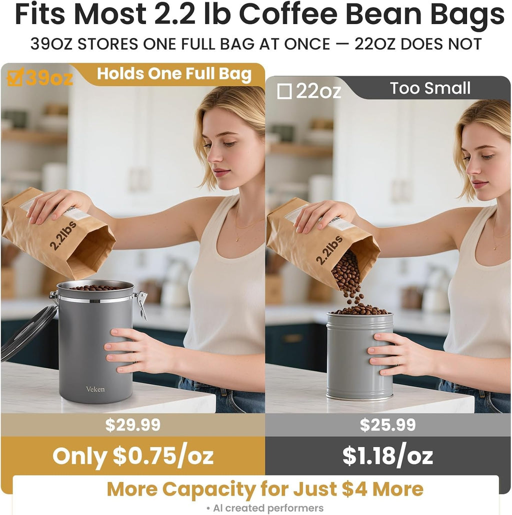 Veken Airtight Coffee Canister 39oz – Gray