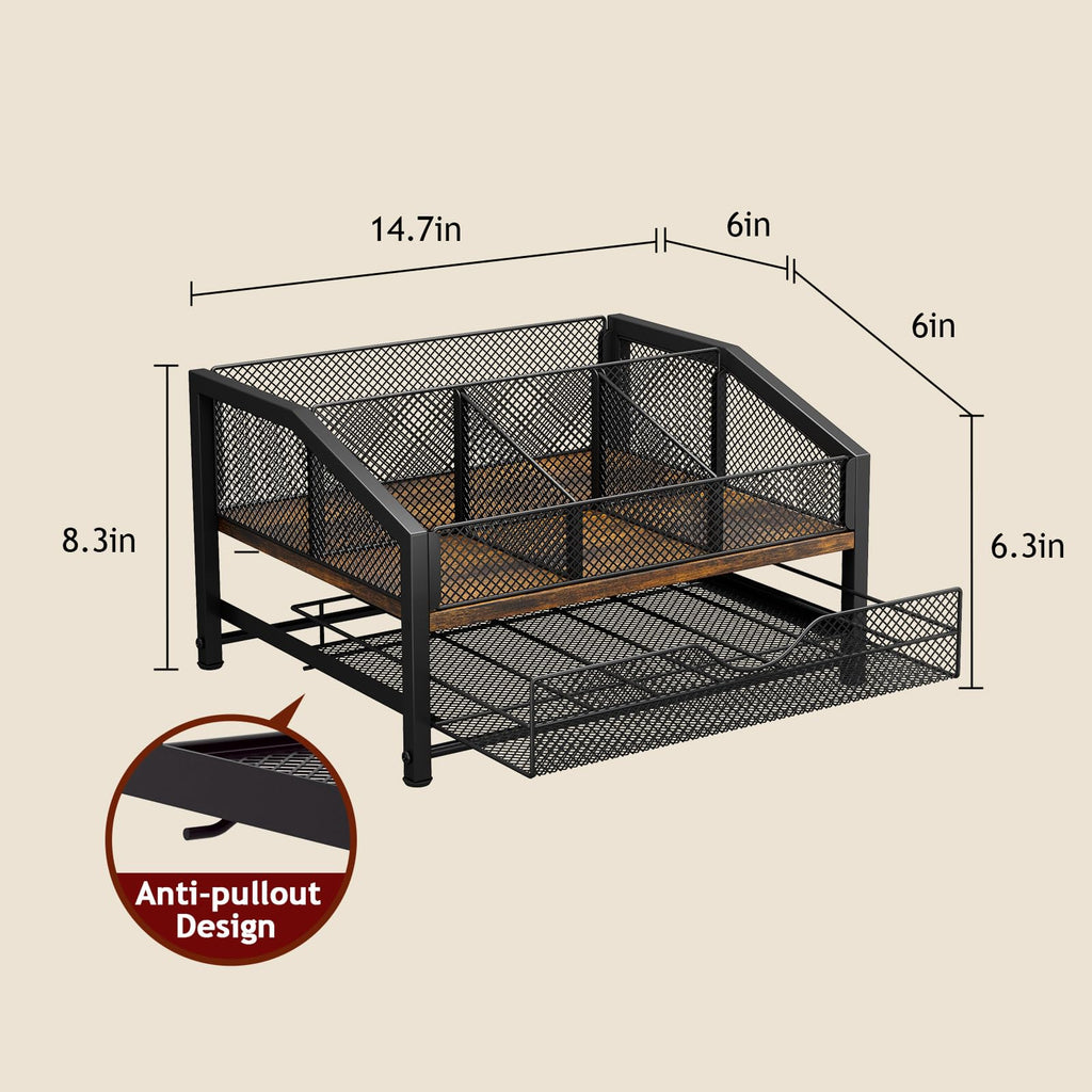 Homsorout Coffee Bar Organizer – Metal & Wood, Black and Brown
