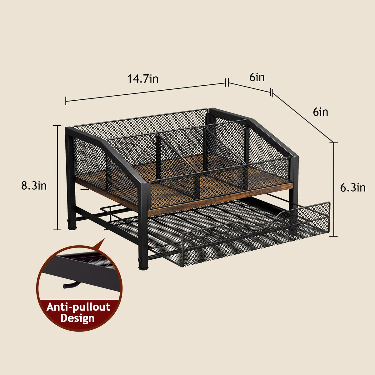 Homsorout Coffee Bar Organizer – Metal & Wood, Black and Brown