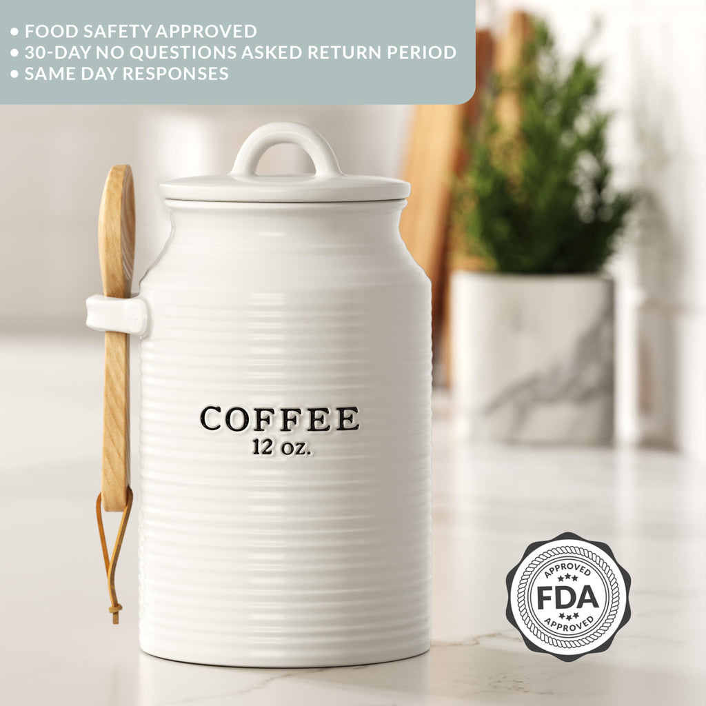 Barnyard Designs Ceramic Kitchen Canister Set of 3 – White Farmhouse, Coffee/Sugar/Tea, Airtight