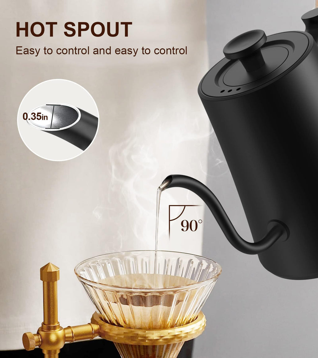 Electric Gooseneck Kettle – ±1°F Temp Control, Brew Timer, 0.6L, 900W