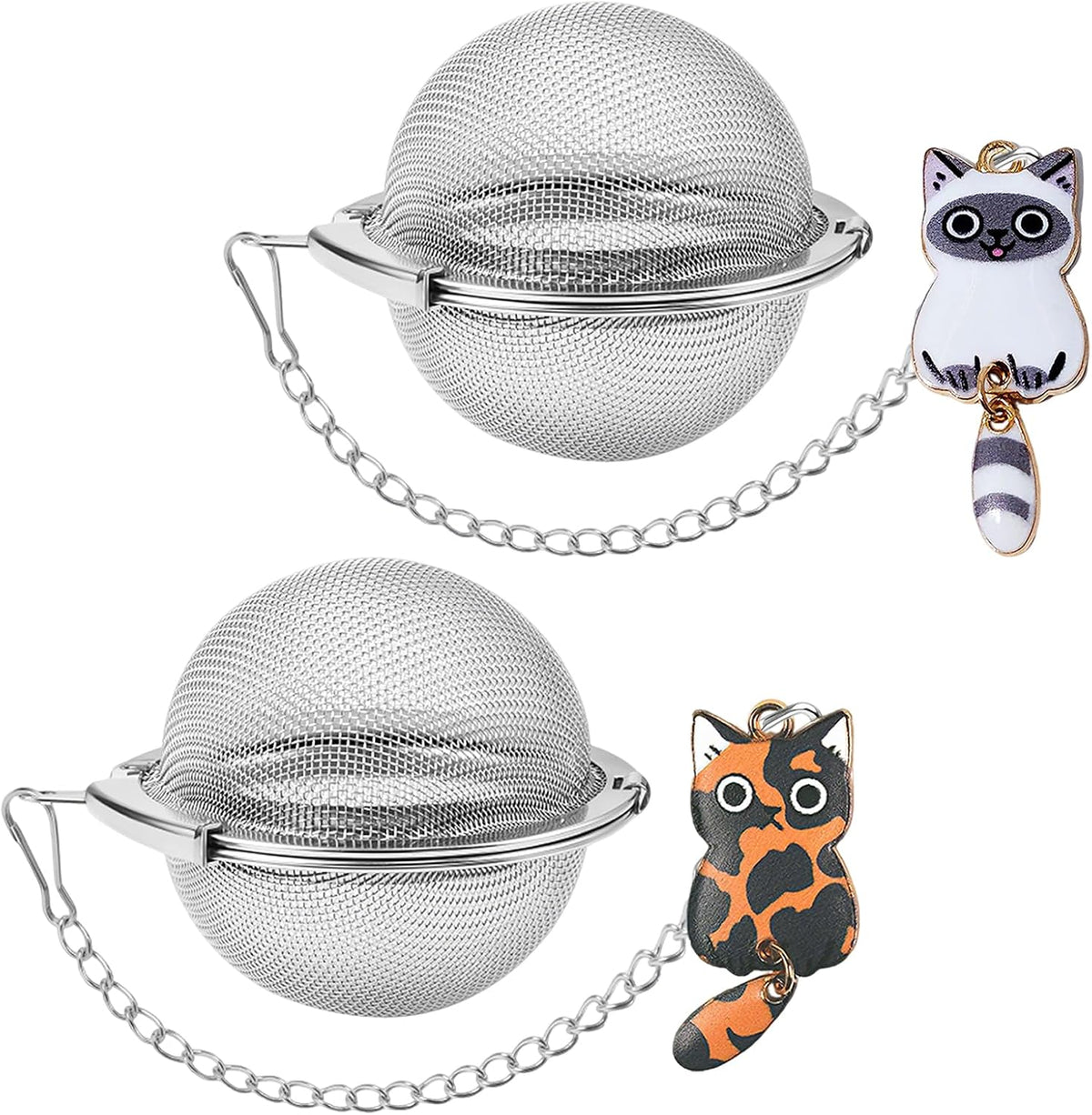 Cat Charm Tea Infuser Set of 2 – Stainless Steel, Moving Tail, Ragdoll & Tortoiseshell