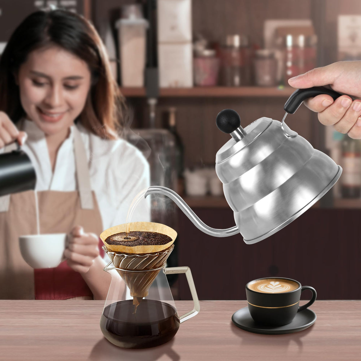 Stovetop Gooseneck Kettle with Thermometer – 40oz Stainless Steel, Pour Over