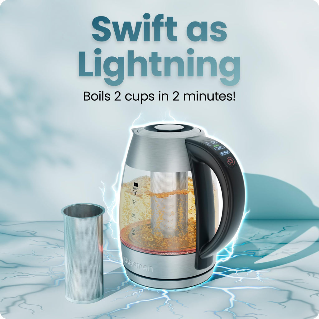 Chefman 1.2L Glass Electric Tea Kettle with Infuser