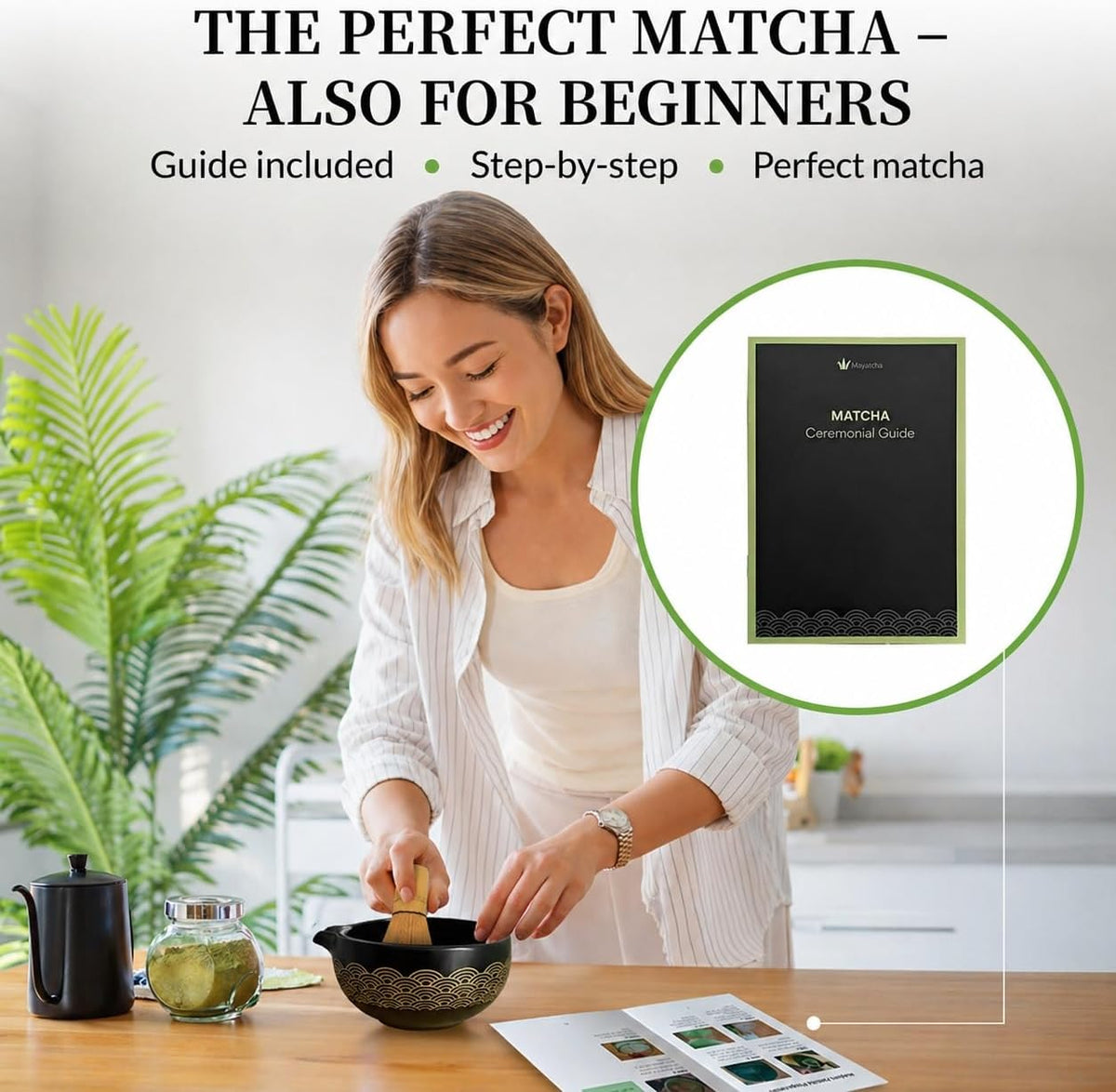 8-Piece Japanese Matcha Set – Spout Bowl with Measurement Marks, 100-Bristle Whisk & Crane Spoon Holder
