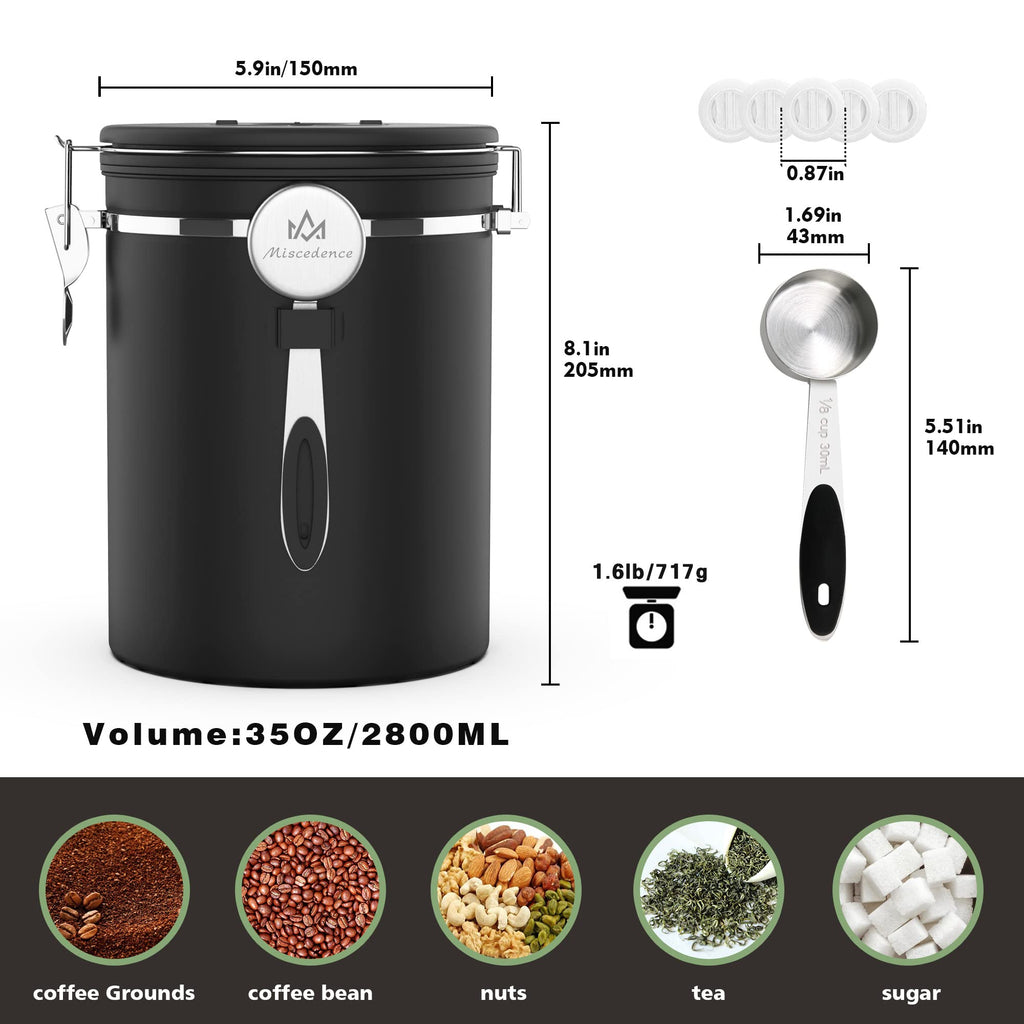 38 oz Stainless Steel Coffee Canister with Date Tracker & CO2 Valve – Mint Green, Airtight
