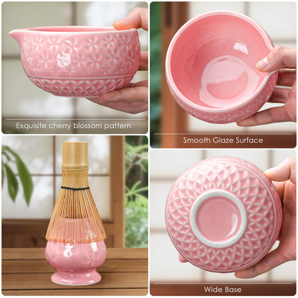 5-Piece Ceramic Matcha Set – Mottled Green Chawan, Handcrafted Bamboo Chasen, Scoop & Holder