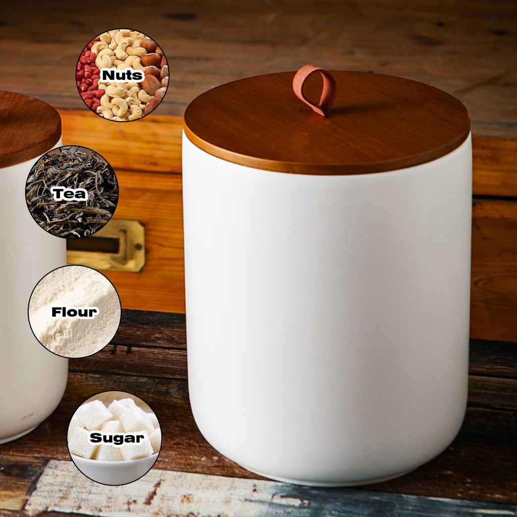 JOJUNO Black Embossed Ceramic Canister Set of 3 – Airtight Bamboo Lids, 30/48/82 oz