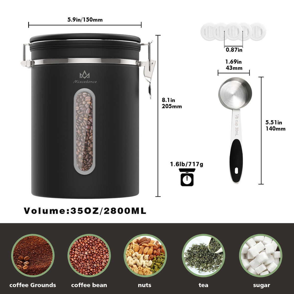 38 oz Stainless Steel Coffee Canister with Date Tracker & CO2 Valve – Mint Green, Airtight