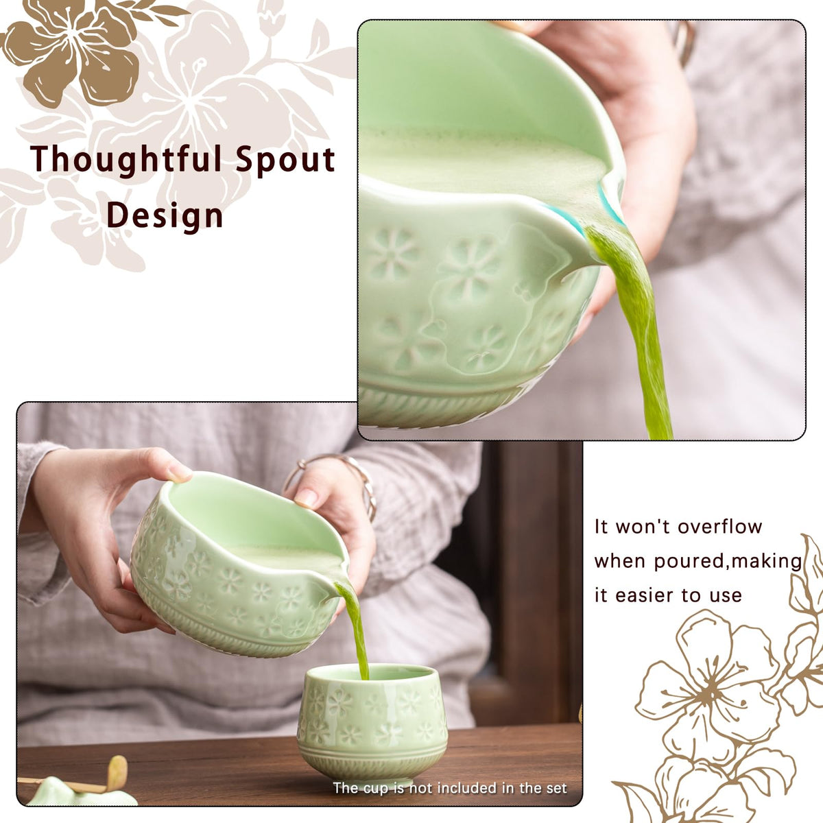 Buucup 7-Piece Green Ceramic Matcha Set – Bowl, Bamboo Whisk, Scoop, Holder, Rest, Sifter & Tea Towel