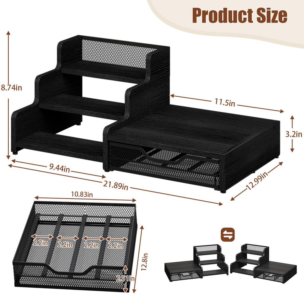3-Tier Coffee Station Organizer with K-Cup Holder – Rustic Brown