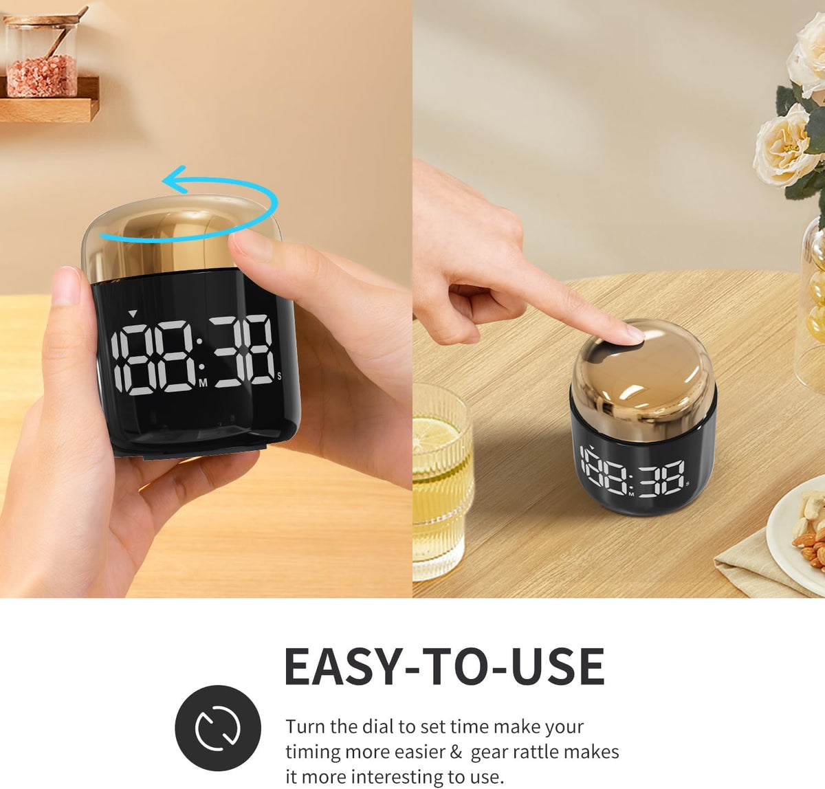 LED Countdown & Count-Up Kitchen Timer – Gold